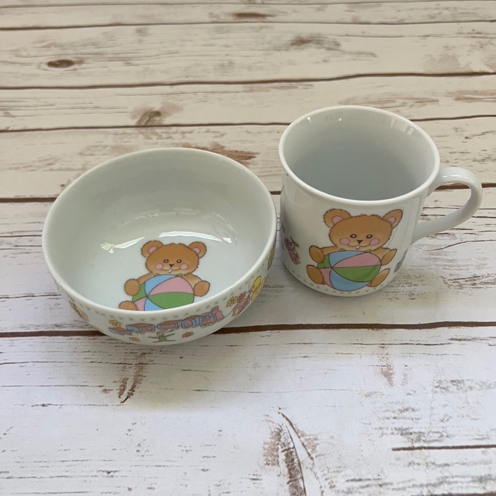 Ron Gordon Designs Porridge Time White Teddy Bear Porcelain Bowl Mug Set 1983 OS